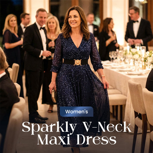 Robe longue à paillettes et col en V pour femme