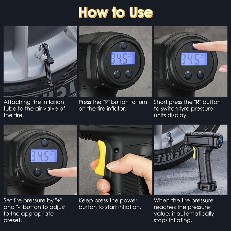 💎 55% DE RÉDUCTION ! 💎 Compresseur d’Air Portable Sans Fil avec Affichage Numérique – Gonflage Rapide, Préréglage Intelligent & Lampe LED 🔋🚗