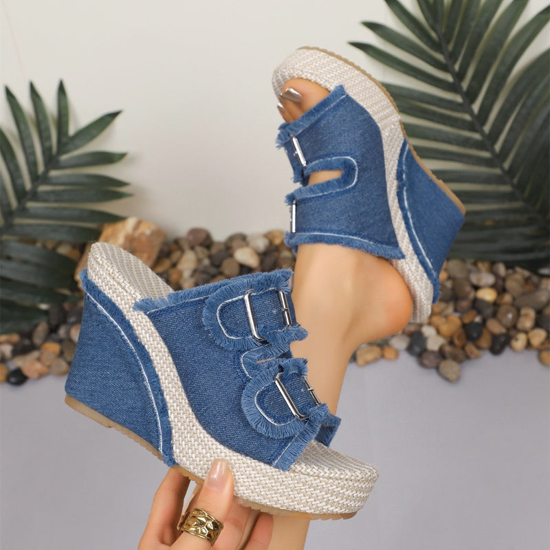 👡 SOLDES D'ÉTÉ 2026 🔥 Sandales compensées décontractées en jean pour femmes