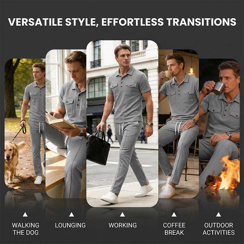 Ensemble homme composé d'un haut à manches courtes en maille gaufrée et d'un pantalon
