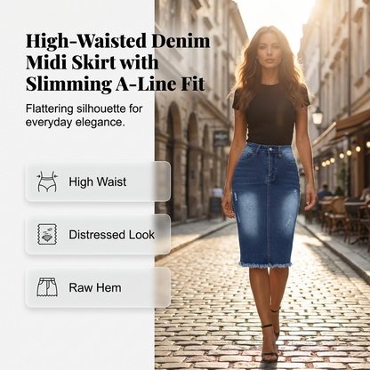 Jupe en jean taille haute à ourlet effiloché pour femme