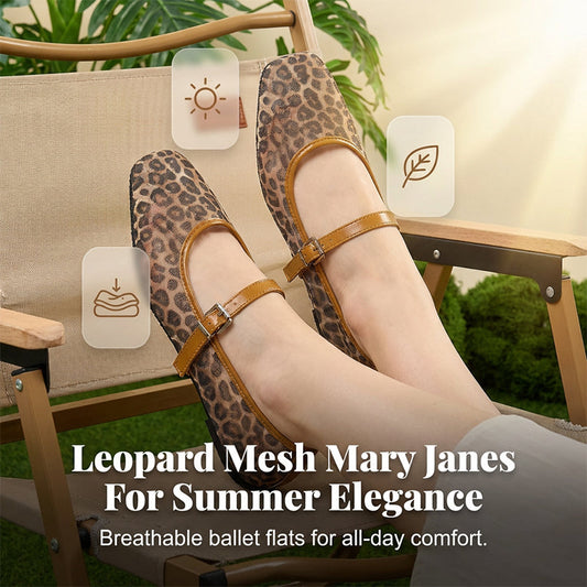 Ballerines Mary Jane en maille à imprimé léopard pour femmes