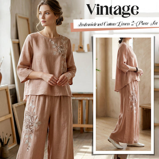 💎 -50% SUR L'ENSEMBLE 2 PIÈCES VINTAGE ! 💎 Brodé Coton-Lin Respirant, Élégant & Confortable pour la Maison et les Sorties