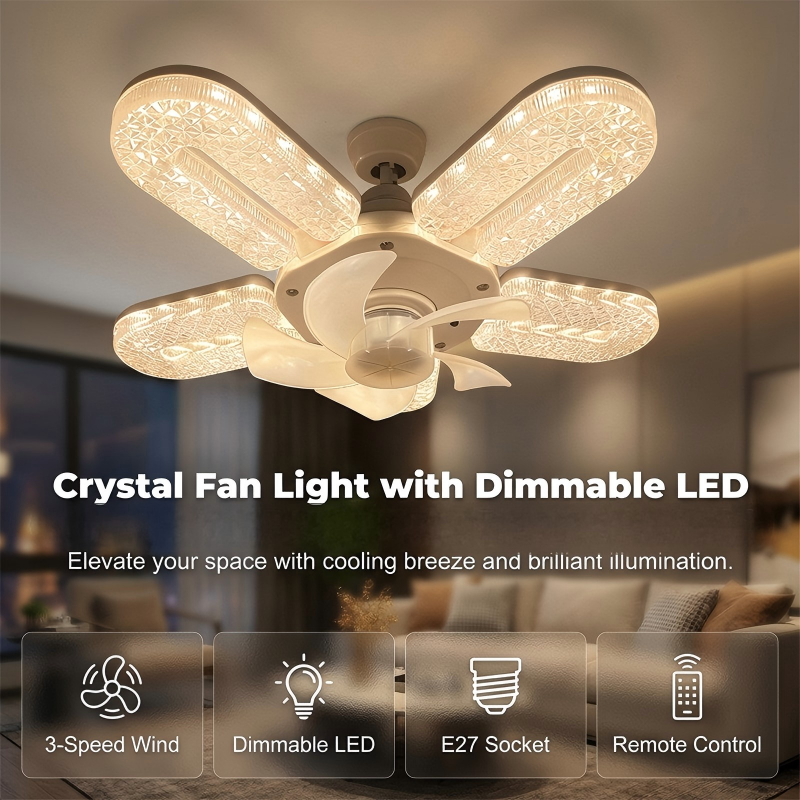 Pour vous garder au frais et éclatant 🌬️💡 Ventilateur de plafond LED à 5 pales effet cristal