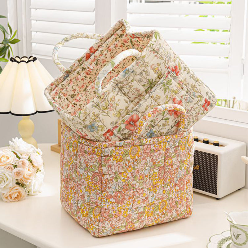 🌸 Panier de rangement portable en tissu floral : élégance vintage et praticité combinées ! 🌟