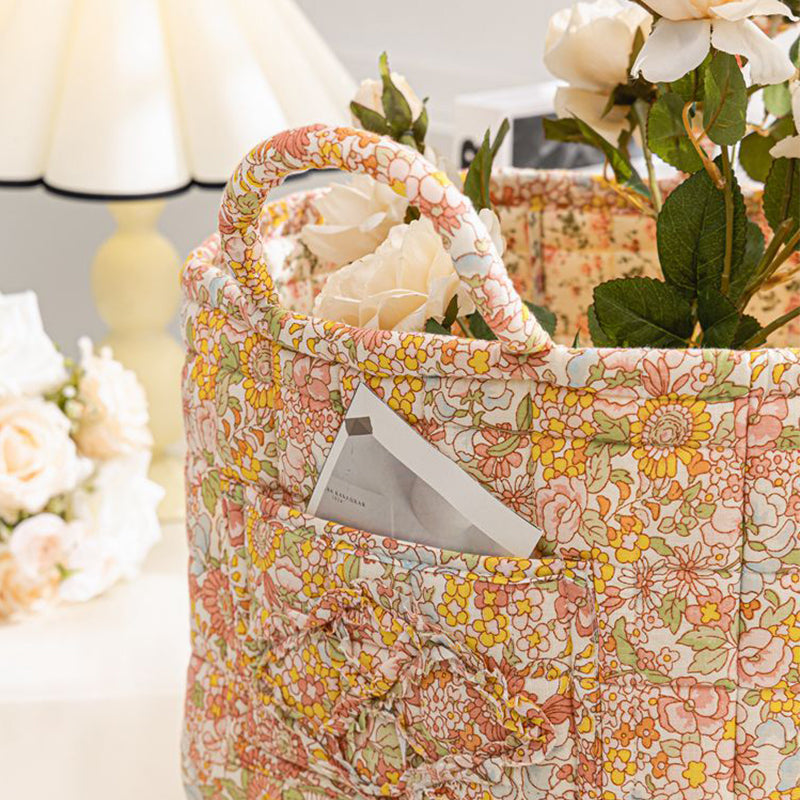 🌸 Panier de rangement portable en tissu floral : élégance vintage et praticité combinées ! 🌟