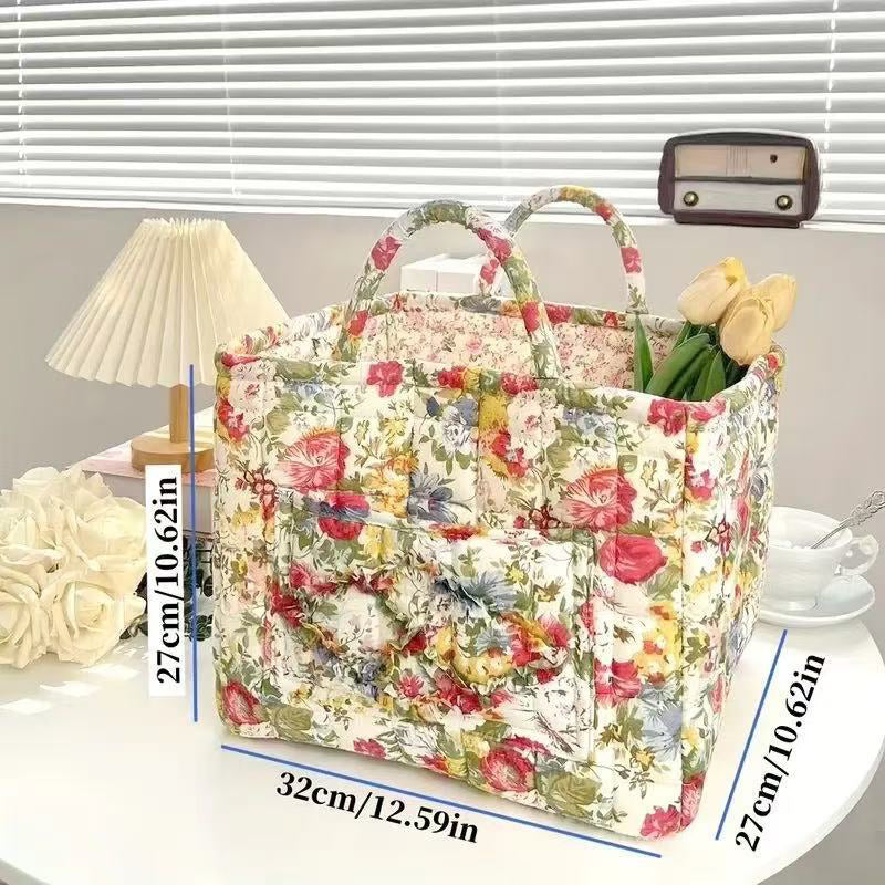 🌸 Panier de rangement portable en tissu floral : élégance vintage et praticité combinées ! 🌟
