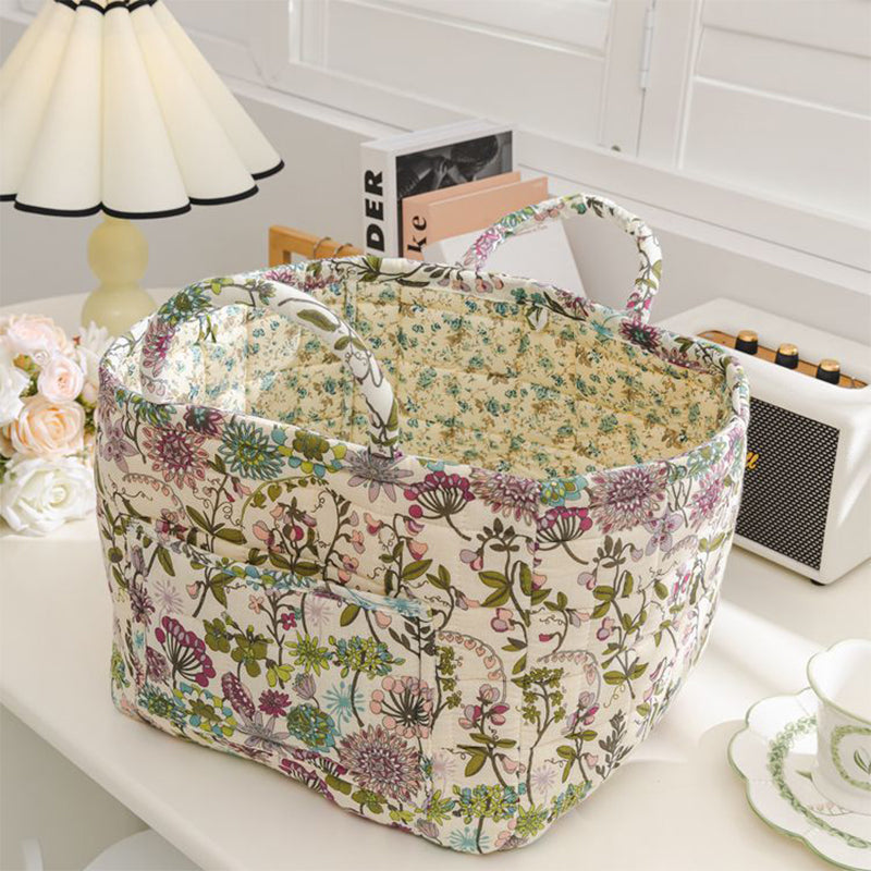🌸 Panier de rangement portable en tissu floral : élégance vintage et praticité combinées ! 🌟