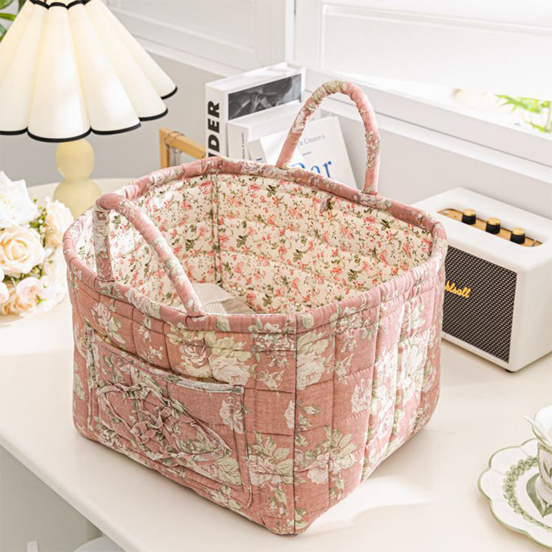 🌸 Panier de rangement portable en tissu floral : élégance vintage et praticité combinées ! 🌟