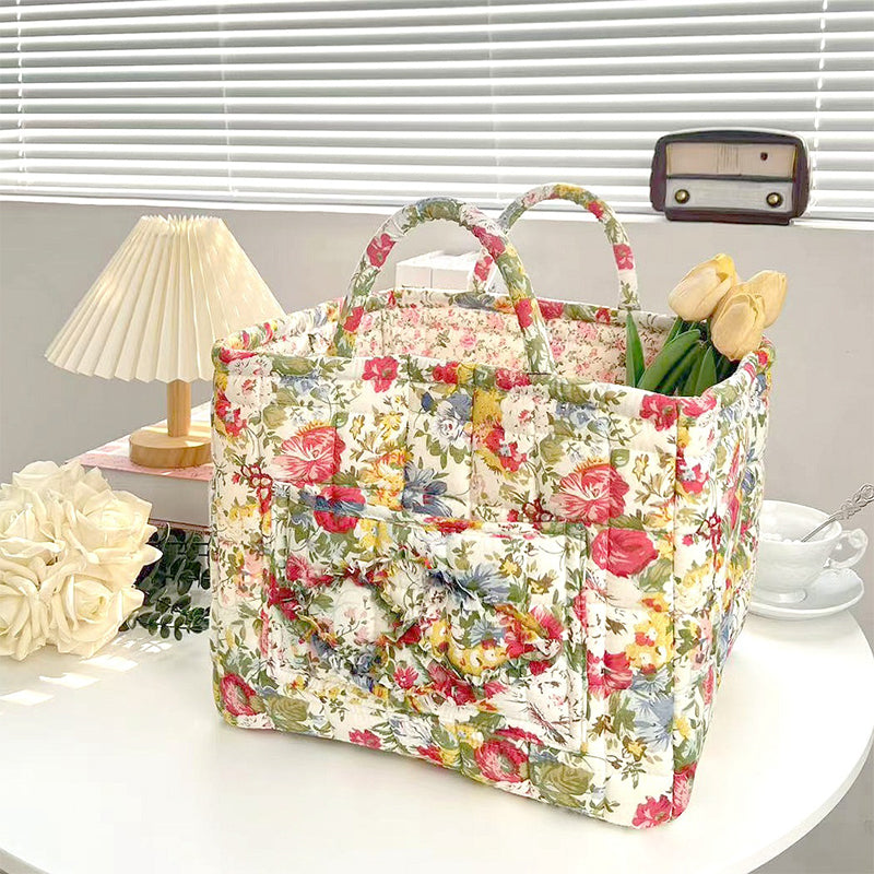 🌸 Panier de rangement portable en tissu floral : élégance vintage et praticité combinées ! 🌟
