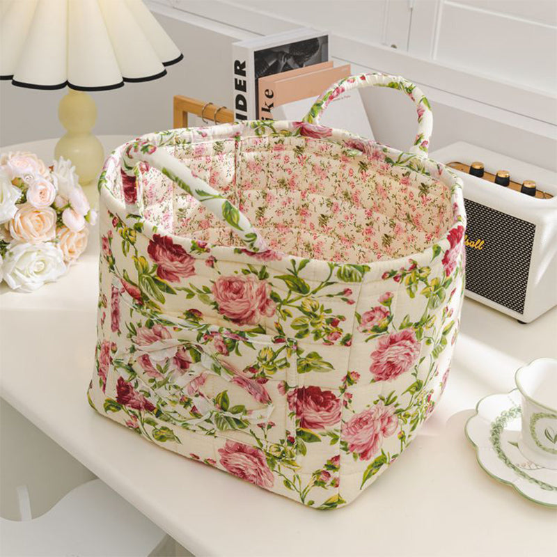 🌸 Panier de rangement portable en tissu floral : élégance vintage et praticité combinées ! 🌟