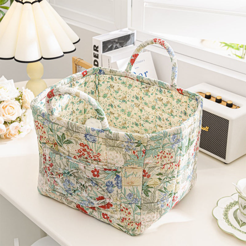 🌸 Panier de rangement portable en tissu floral : élégance vintage et praticité combinées ! 🌟