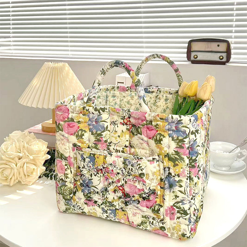 🌸 Panier de rangement portable en tissu floral : élégance vintage et praticité combinées ! 🌟