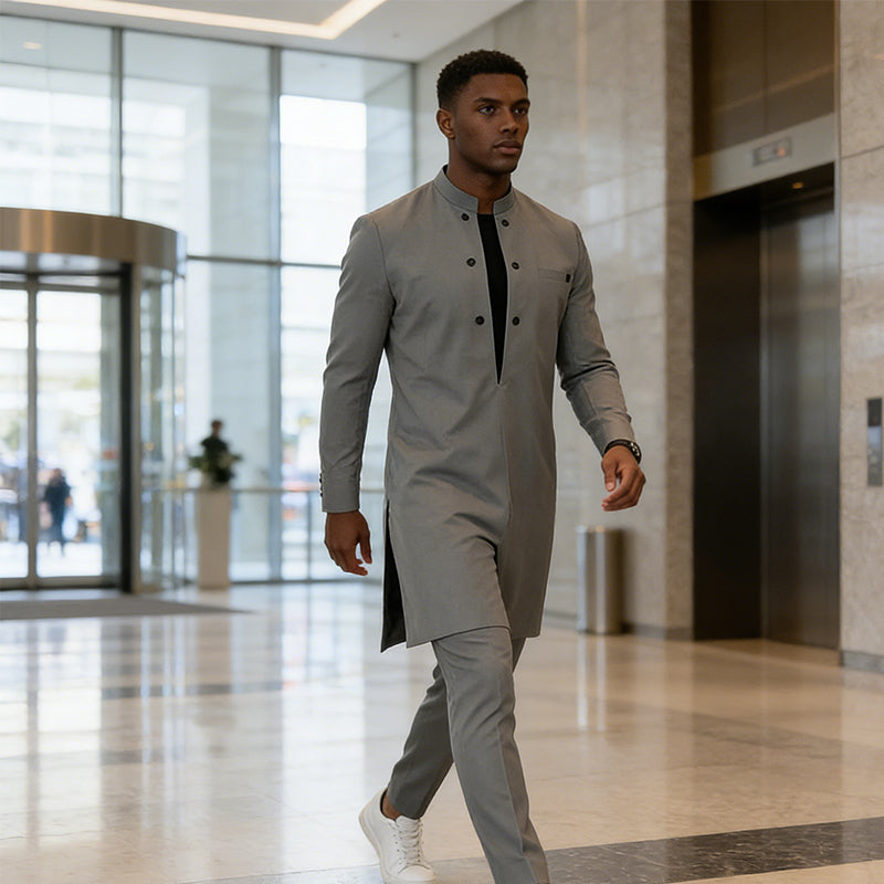 👔 61% DE RÉDUCTION ! 🔥 Ensemble tunique pour homme - col montant, double boutonnage et respirant (S-5XL) pour une apparence élégante 🎩