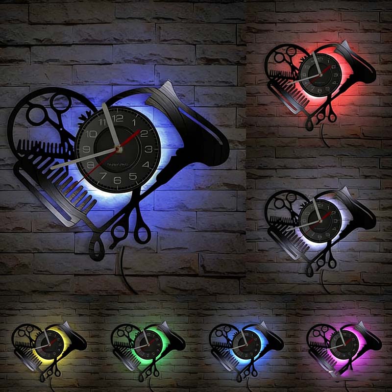 Creative Hairdressing Tools Silhouette Wall Clock