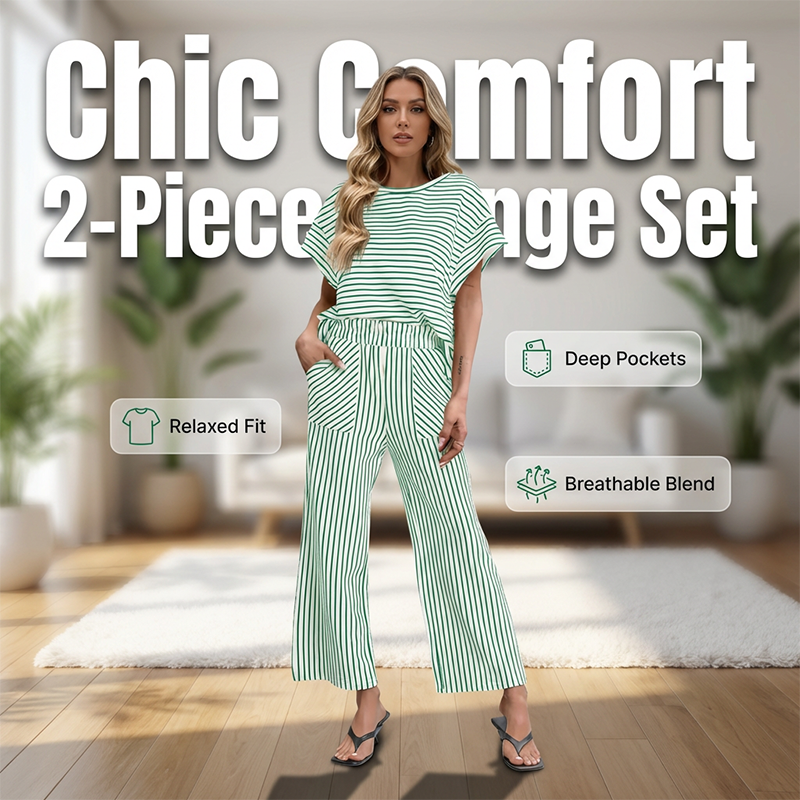 Ensemble deux pièces rayé pour femme