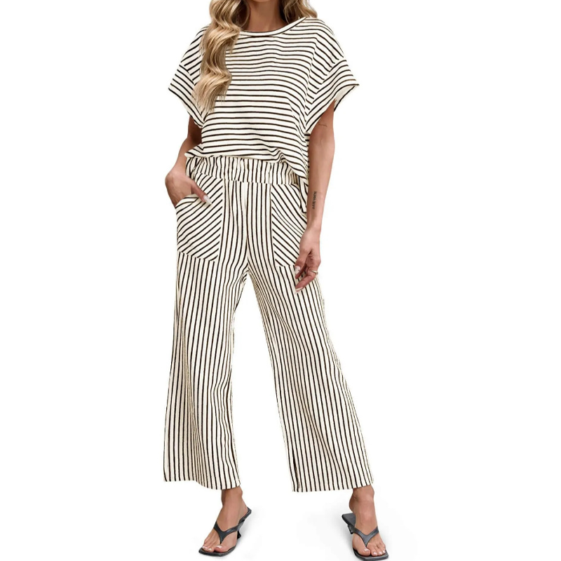 Ensemble deux pièces rayé pour femme