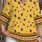 👔 -50% DE RÉDUCTION ✨ Top Casual Femme – Col V, boutonnière & bordures imprimées – Doux, chic & parfait pour l'automne 🍂
