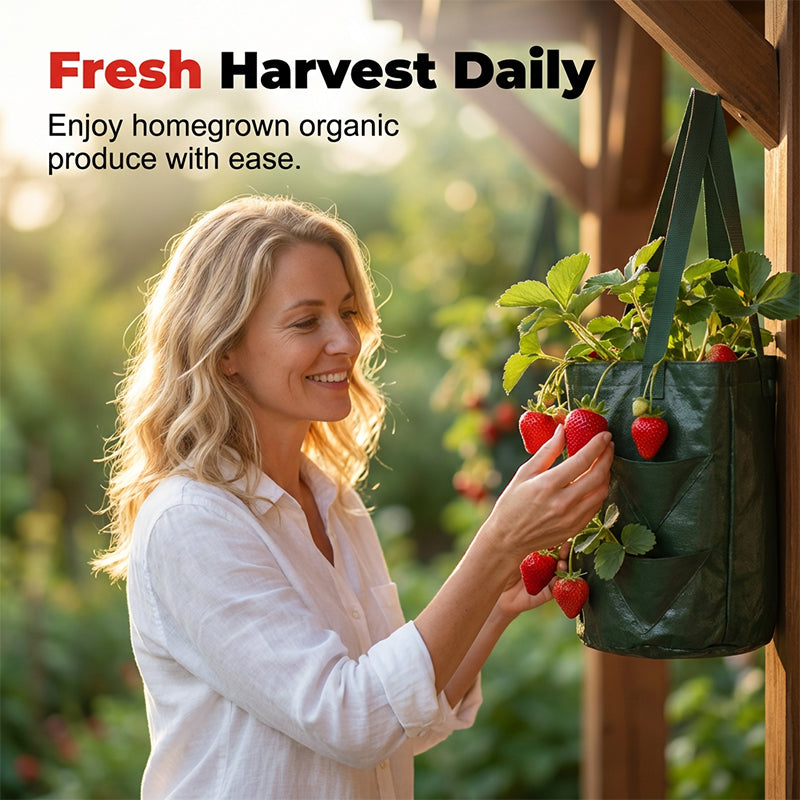 Sac de jardinière de fraises suspendu avec poches latérales