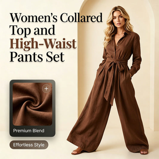 Ensemble haut à col et pantalon taille haute pour femme