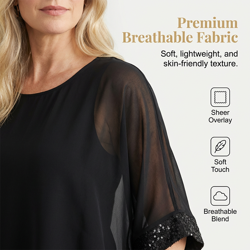 👚✨ Haut Décontracté à Col Rond pour Femme – Tissu Doux, Paillettes & 2 Couleurs (S-3XL)