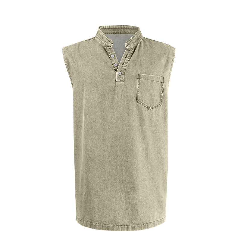 T-shirt sans manches style rétro à trois boutons