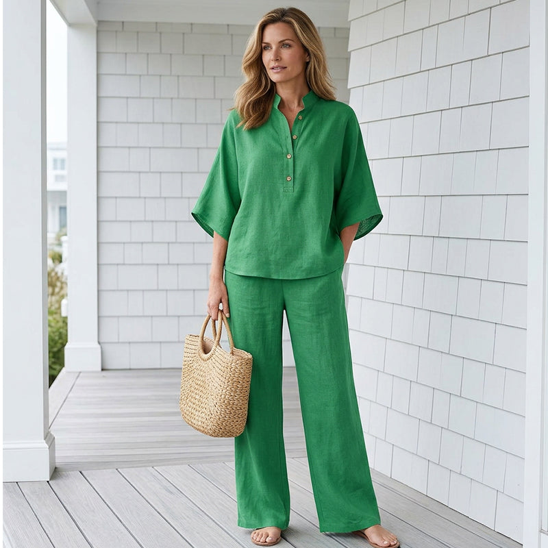 📢⏰👕 PROMO -53% ! Ensemble Femme – Haut Col Montant & Pantalon Large, Tissu Fluide, Style Décontracté Élégant (Multi-Couleurs)