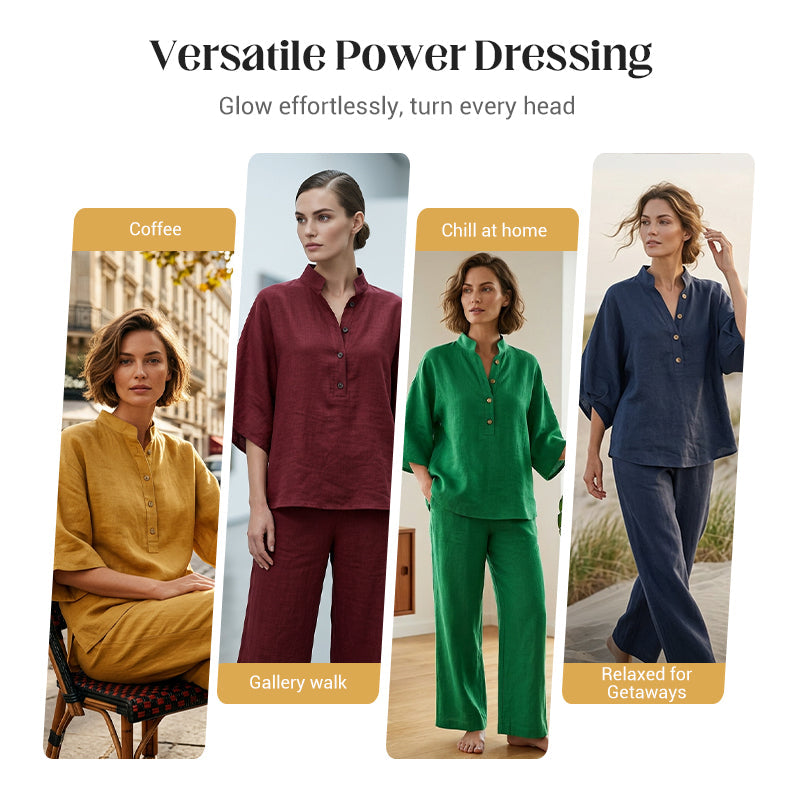 📢⏰👕 PROMO -53% ! Ensemble Femme – Haut Col Montant & Pantalon Large, Tissu Fluide, Style Décontracté Élégant (Multi-Couleurs)