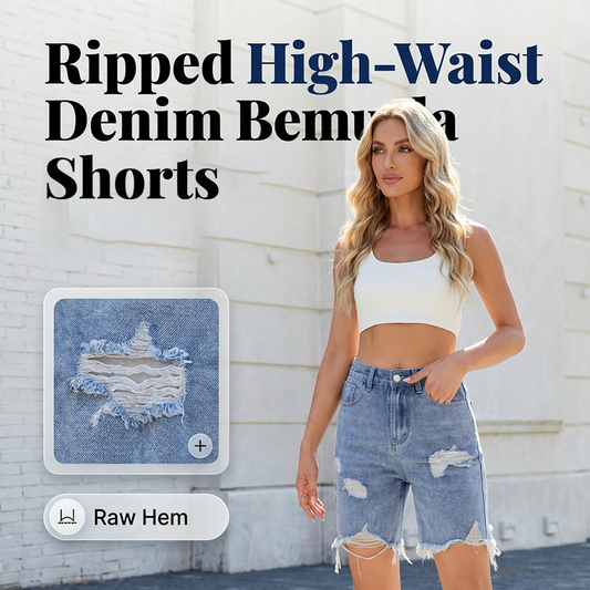 Bermuda en jean déchiré taille haute pour femme