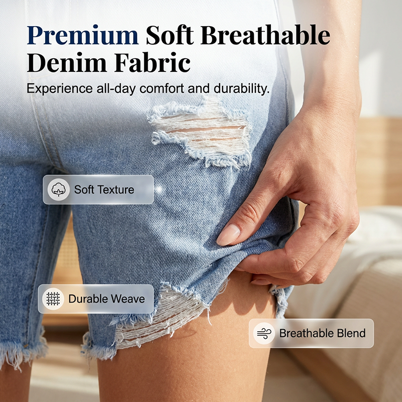 Bermuda en jean déchiré taille haute pour femme