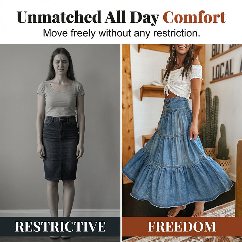 👗 PROMO LIMITÉE 63% DE RÉDUCTION ! ✨ Jupe Maxi Denim – Taille Haute, Évasée, Étagée ✨