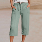 Pantalon court plissé en coton et lin uni pour femme