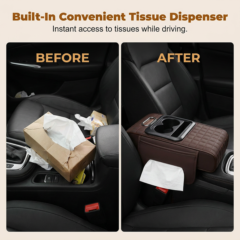 📢 50% DE RÉDUCTION ! ⏰ Boîte de Rangement Multifonctionnelle pour Console de Voiture – Porte-Gobelets, Distributeur de Mouchoirs & Appui-Bras Matelassé – Compatible avec la Plupart des Véhicules 🚗✨