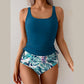 Maillot de bain deux pièces pour femme, taille haute, à motif floral et dos nu