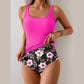 Maillot de bain deux pièces pour femme, taille haute, à motif floral et dos nu