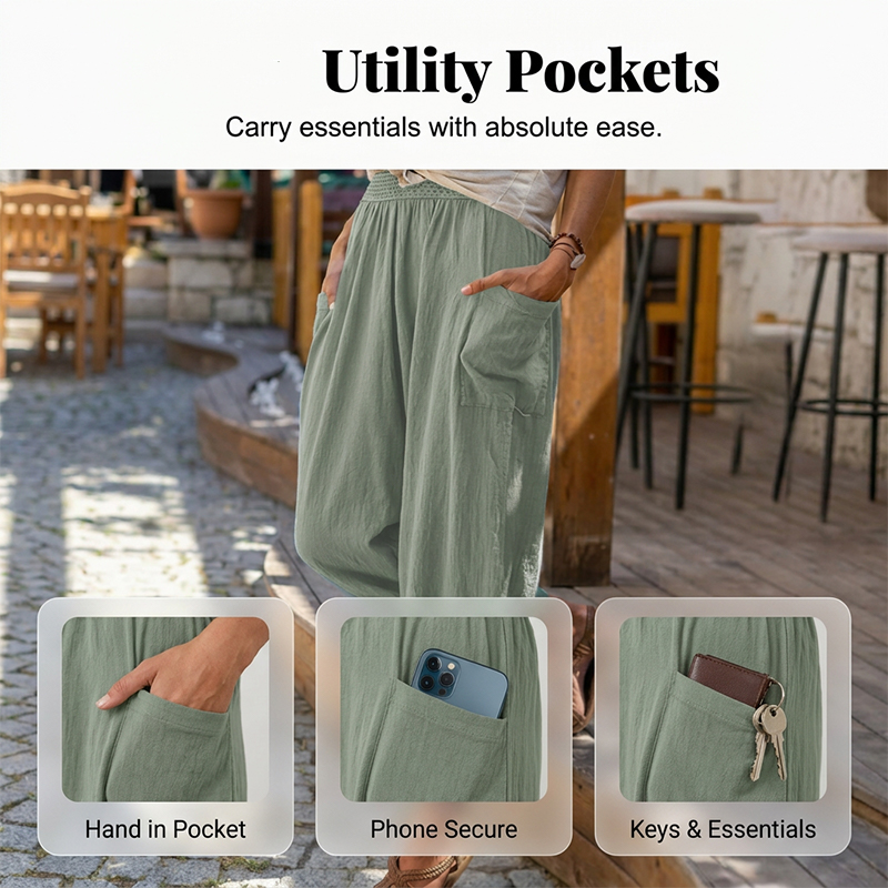 Pantalons sarouel décontractés pour femme en mélange lin
