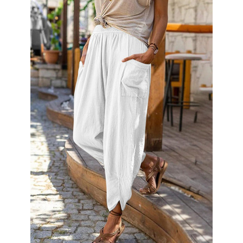 Pantalons sarouel décontractés pour femme en mélange lin