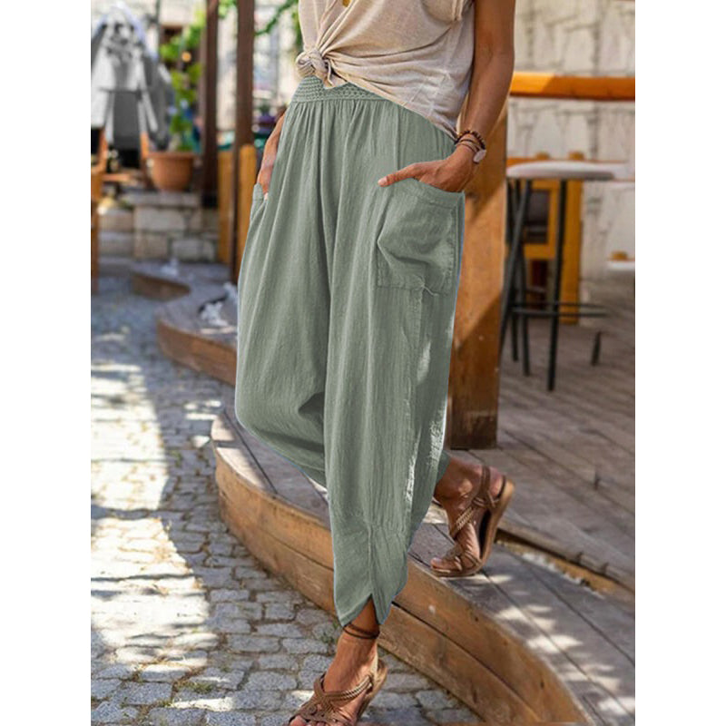 Pantalons sarouel décontractés pour femme en mélange lin