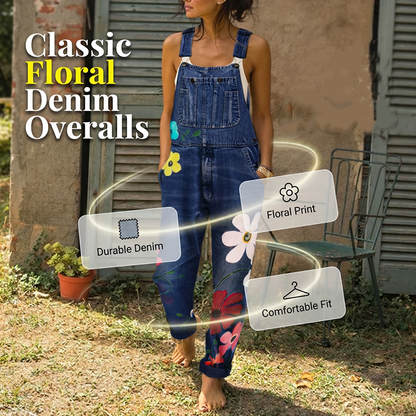 Salopette en jean à imprimé floral pour femme