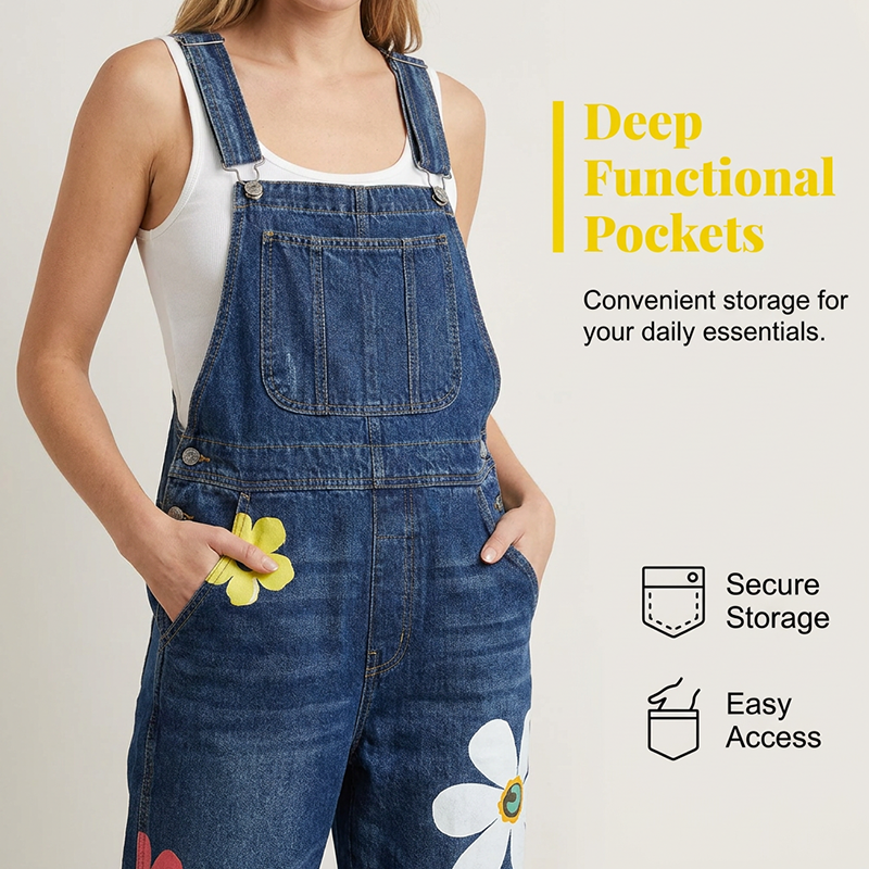 Salopette en jean à imprimé floral pour femme