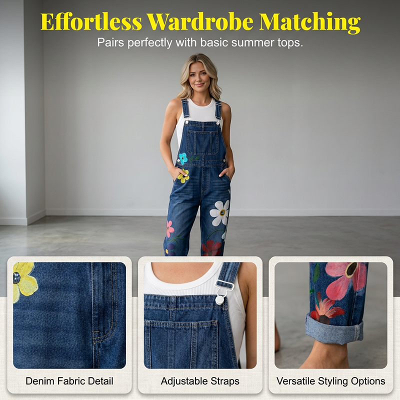 Salopette en jean à imprimé floral pour femme