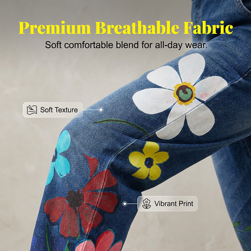 Salopette en jean à imprimé floral pour femme