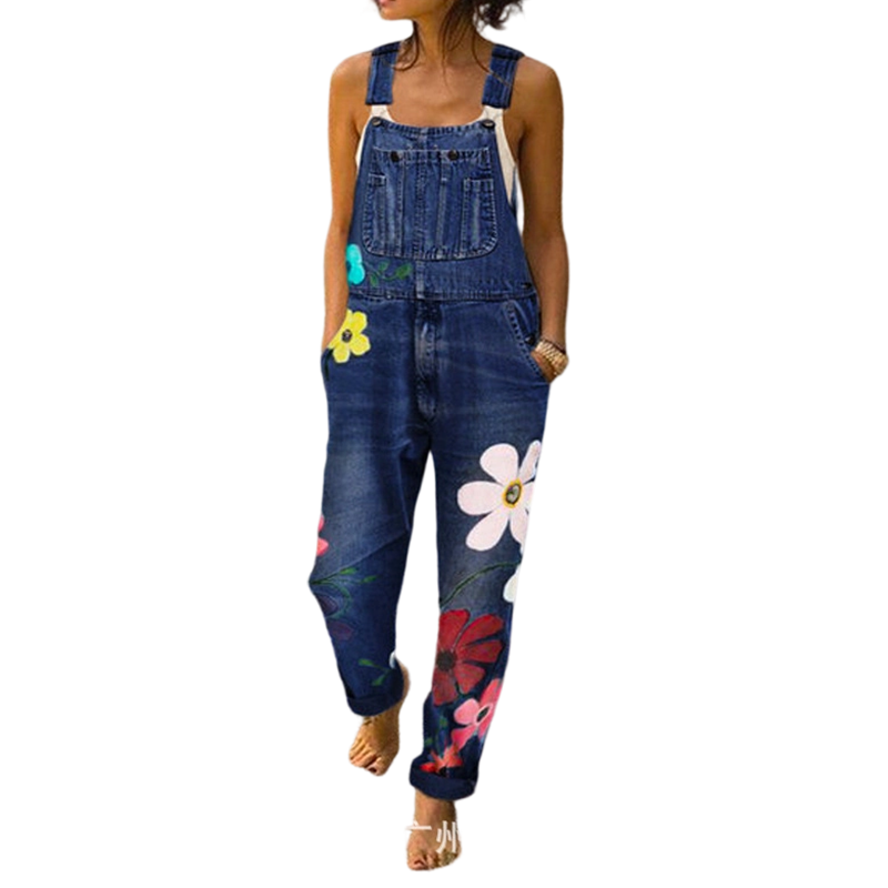 Salopette en jean à imprimé floral pour femme