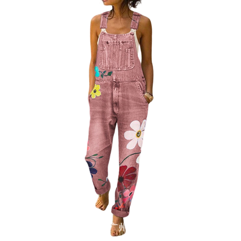 Salopette en jean à imprimé floral pour femme
