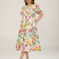 ⏰Soldes d'été : 67 % de réduction💃Robe midi à fleurs, col carré et smocks, avec poches