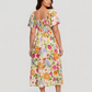 ⏰Soldes d'été : 67 % de réduction💃Robe midi à fleurs, col carré et smocks, avec poches