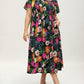 ⏰Soldes d'été : 67 % de réduction💃Robe midi à fleurs, col carré et smocks, avec poches