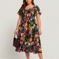 ⏰Soldes d'été : 67 % de réduction💃Robe midi à fleurs, col carré et smocks, avec poches