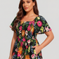 ⏰Soldes d'été : 67 % de réduction💃Robe midi à fleurs, col carré et smocks, avec poches
