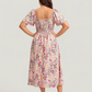 ⏰Soldes d'été : 67 % de réduction💃Robe midi à fleurs, col carré et smocks, avec poches